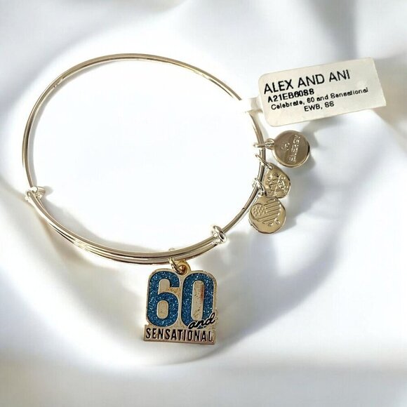 Alex and Ani 60 and Sensational Charm Bracelet Silver Finish - Expands 2"- 3.5" - Picture 1 of 2